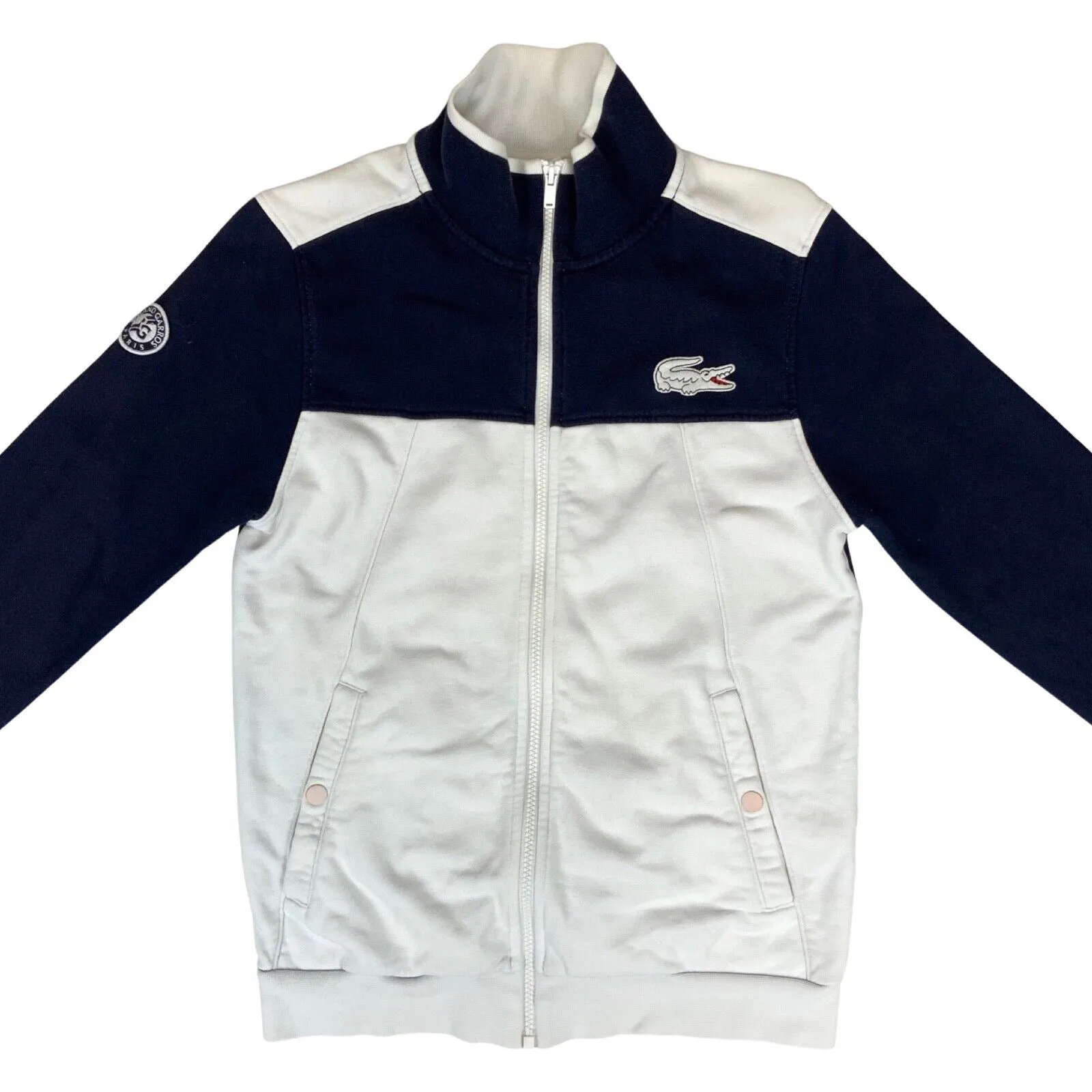 Vintage 90s 00s White Navy Lacoste Track Sports Tennis Jacket Embroidered Logo M