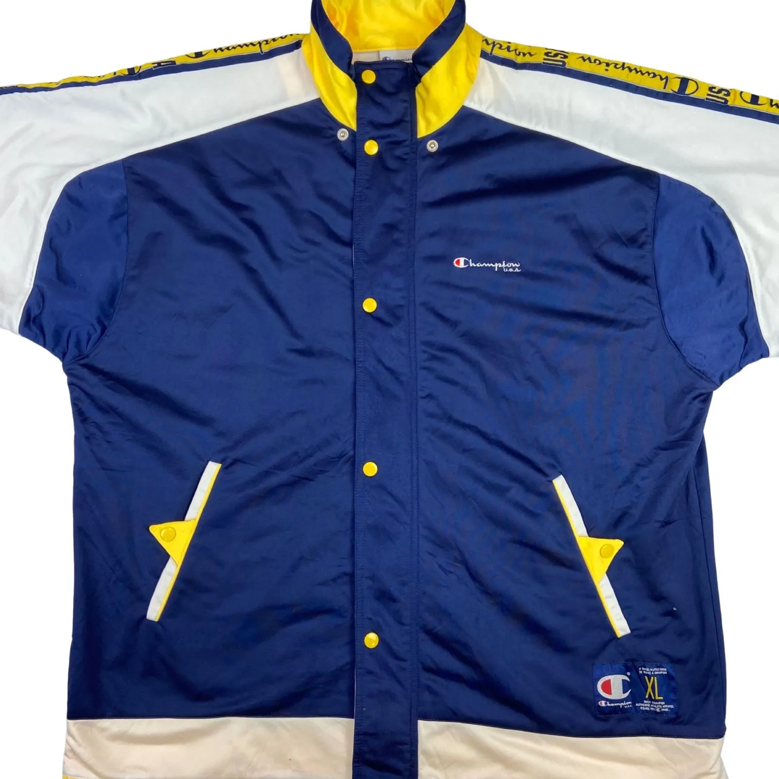 Vintage Nineties Blue, Yellow & White Champion Short Sleeve Track Jacket XXL