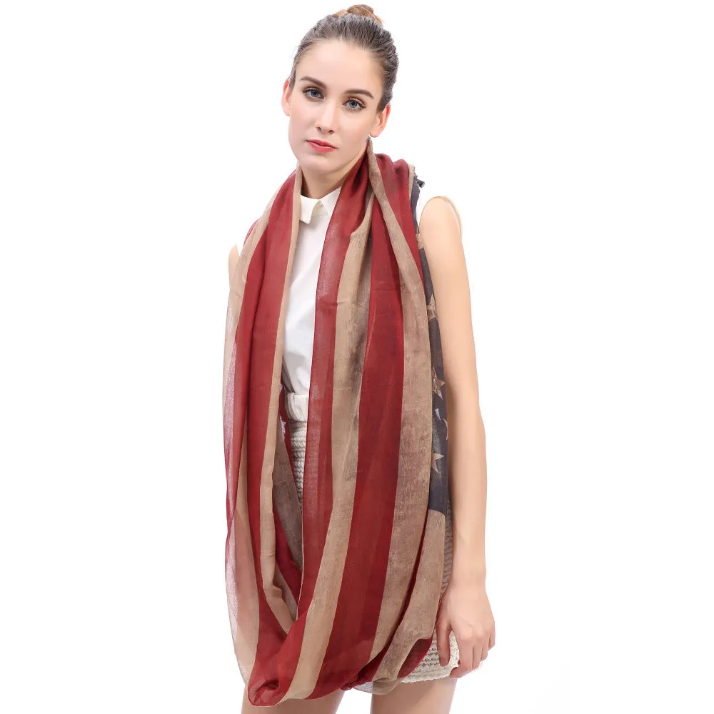 Vintage USA Flag Star Stripe Printed Infinity Loop Scarf / Women's Gift Accessories Fashion