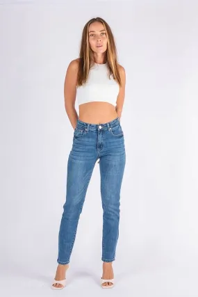 Wakee Denim Jean Straight Leg Stretch High Rise - Blue Heaven 3049