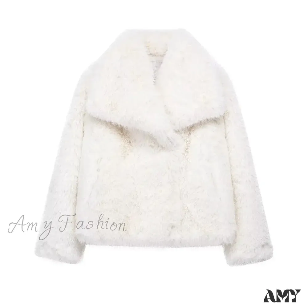 Warm Plush Casual Turn-Down Collar Thick Vintage Long Sleeve Short Coat