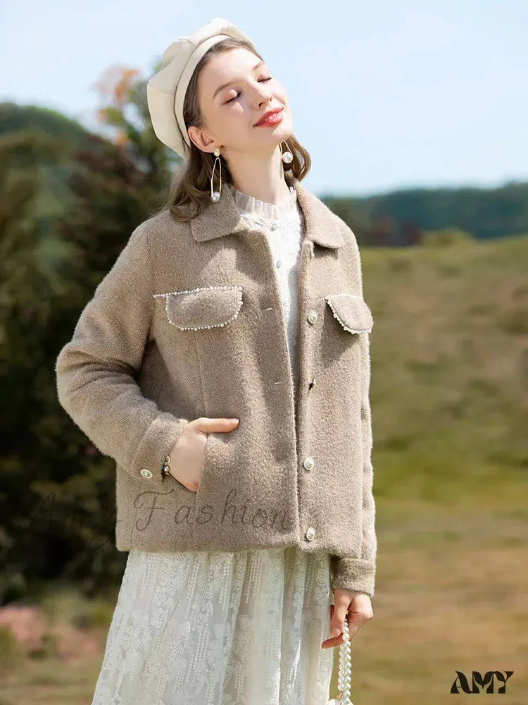 Warm Thick Solid Turn-down Collar Single-breasted Loose Coat