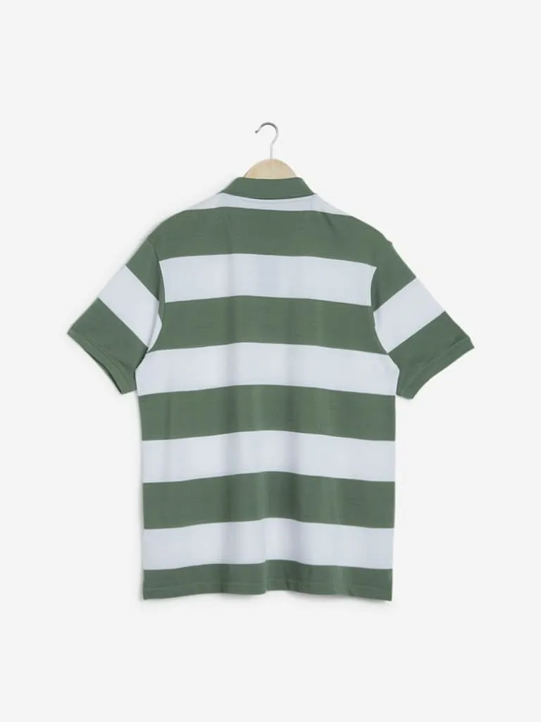 WES Casuals Sage Green Relaxed-Fit Polo T-Shirt