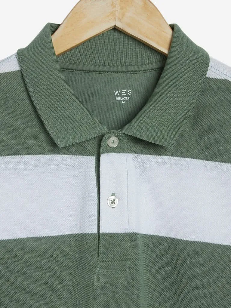 WES Casuals Sage Green Relaxed-Fit Polo T-Shirt