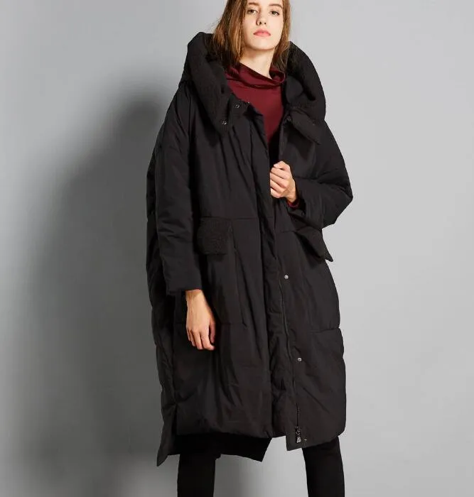 Winter Loose Duck Down Jackets Hooded Warm Women Long Down Coat 2002