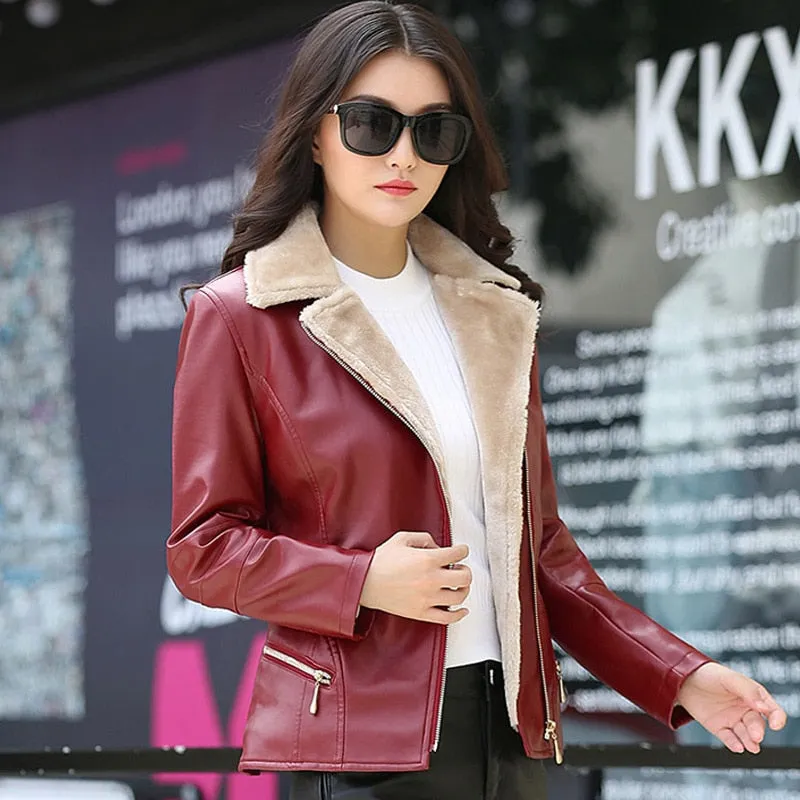 Winter Women Leather Jacket Plus Warm Female Faux Leather Jackets