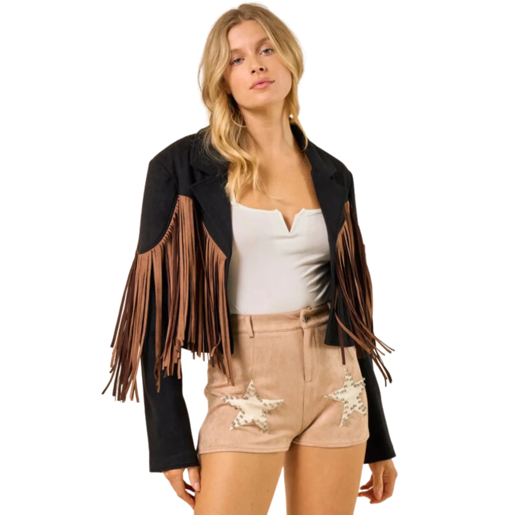 WISTERA LANE WOMEN'S COLORBLOCK FRINGE SUEDE JACKET - W2122JIB