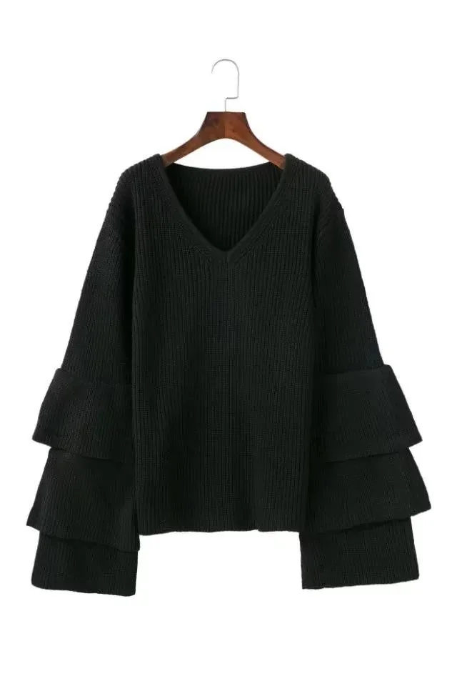 Women Bell Sleeves Fall Knitted Sweaters