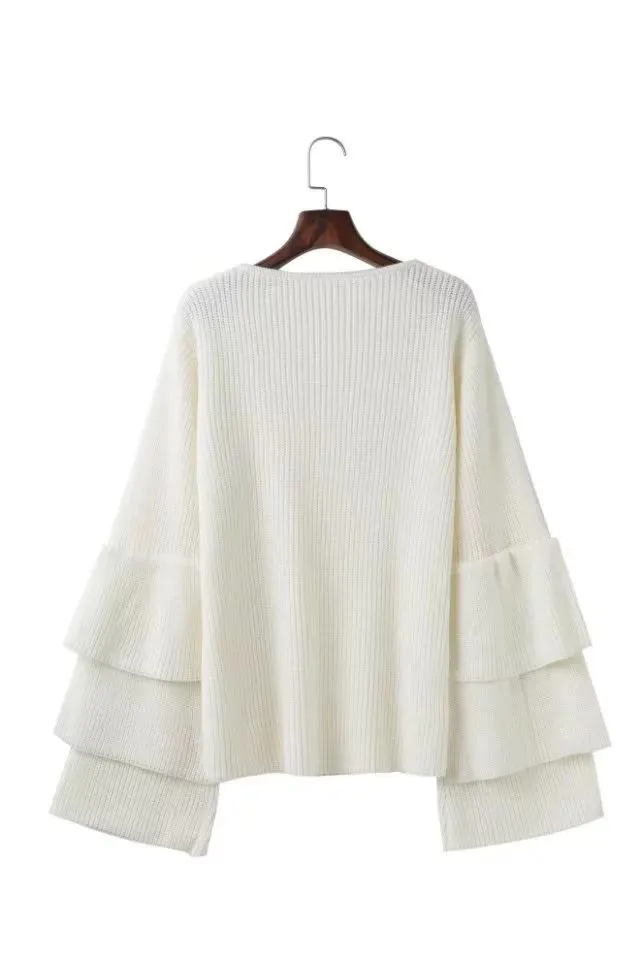 Women Bell Sleeves Fall Knitted Sweaters