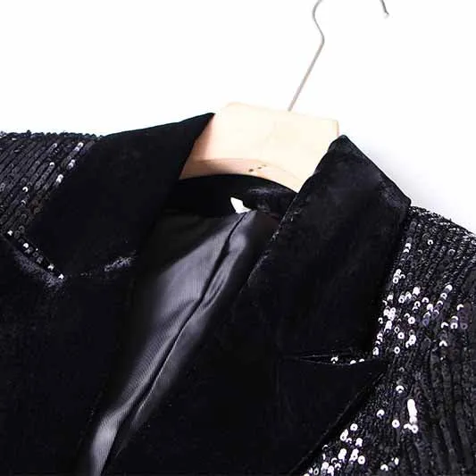 Women Black Sequins Blazer Double Breasted Blazer