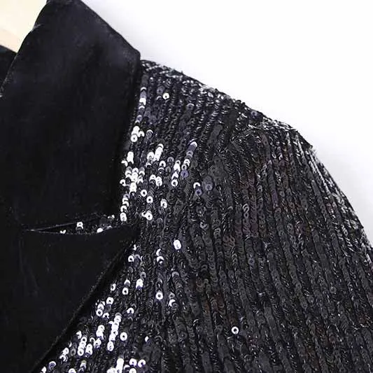 Women Black Sequins Blazer Double Breasted Blazer