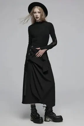 Women's Irregular Casual Deconstructed Black Waisted High Loose Medium Daily Skirt