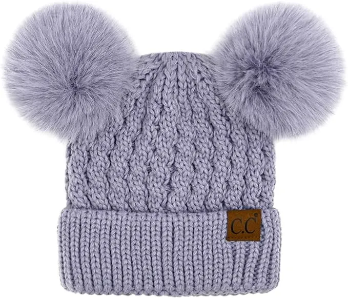 Women's Solid Winter Double Pom Pom Beanie Hat (HAT2055, HAT2055-S)