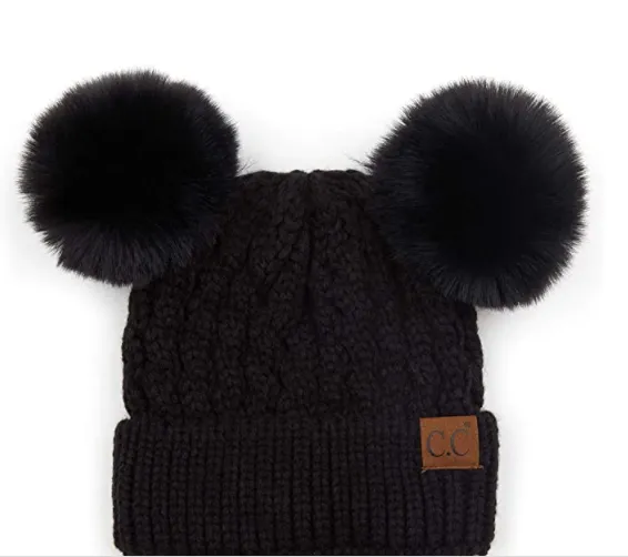 Women's Solid Winter Double Pom Pom Beanie Hat (HAT2055, HAT2055-S)