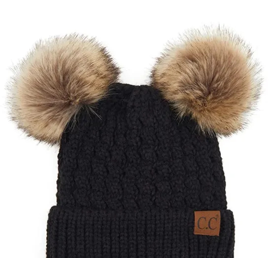 Women's Solid Winter Double Pom Pom Beanie Hat (HAT2055, HAT2055-S)