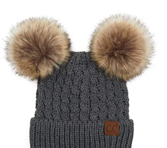 Women's Solid Winter Double Pom Pom Beanie Hat (HAT2055, HAT2055-S)