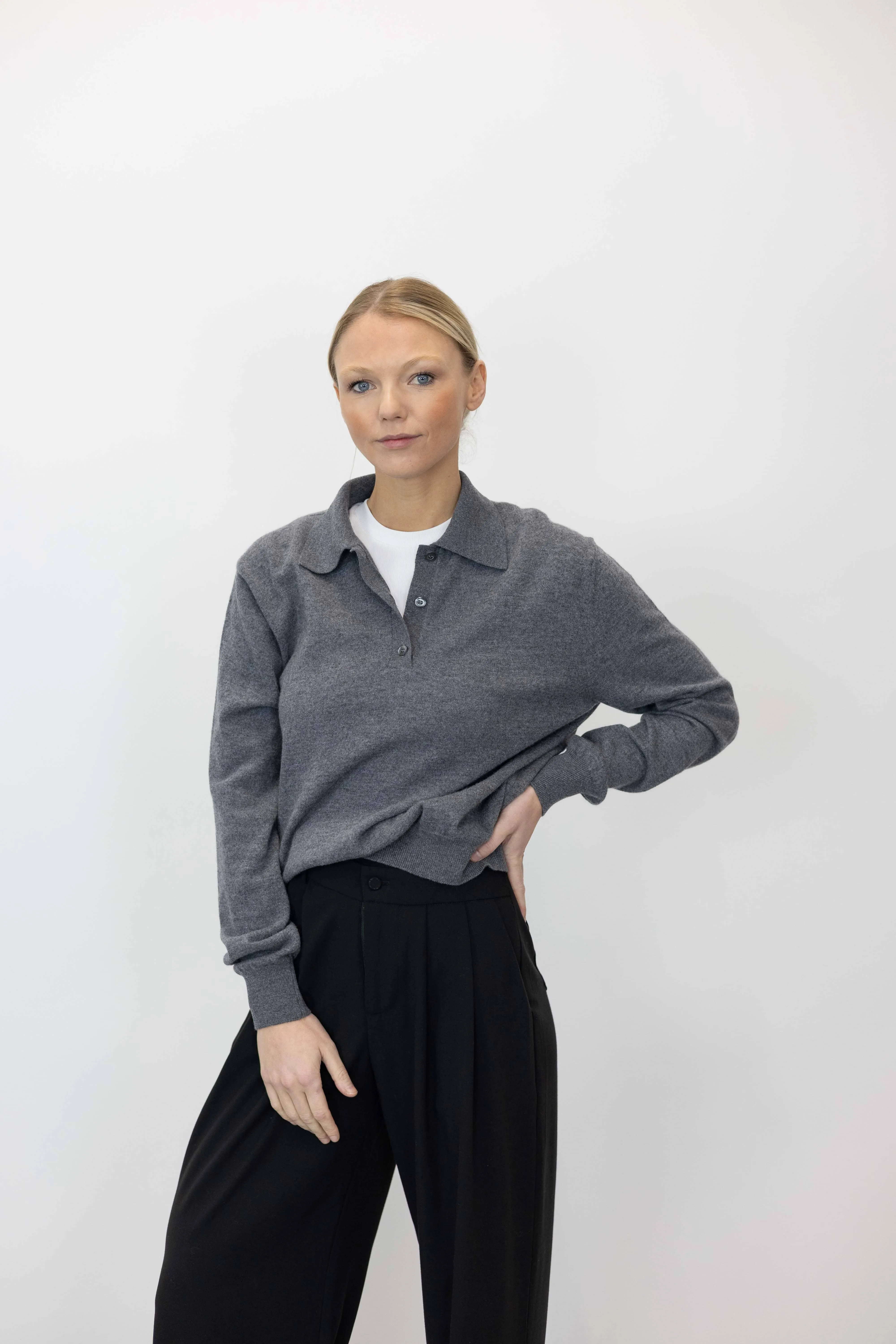 WOOL AND CASHMERE BLEND POLO SWEATER