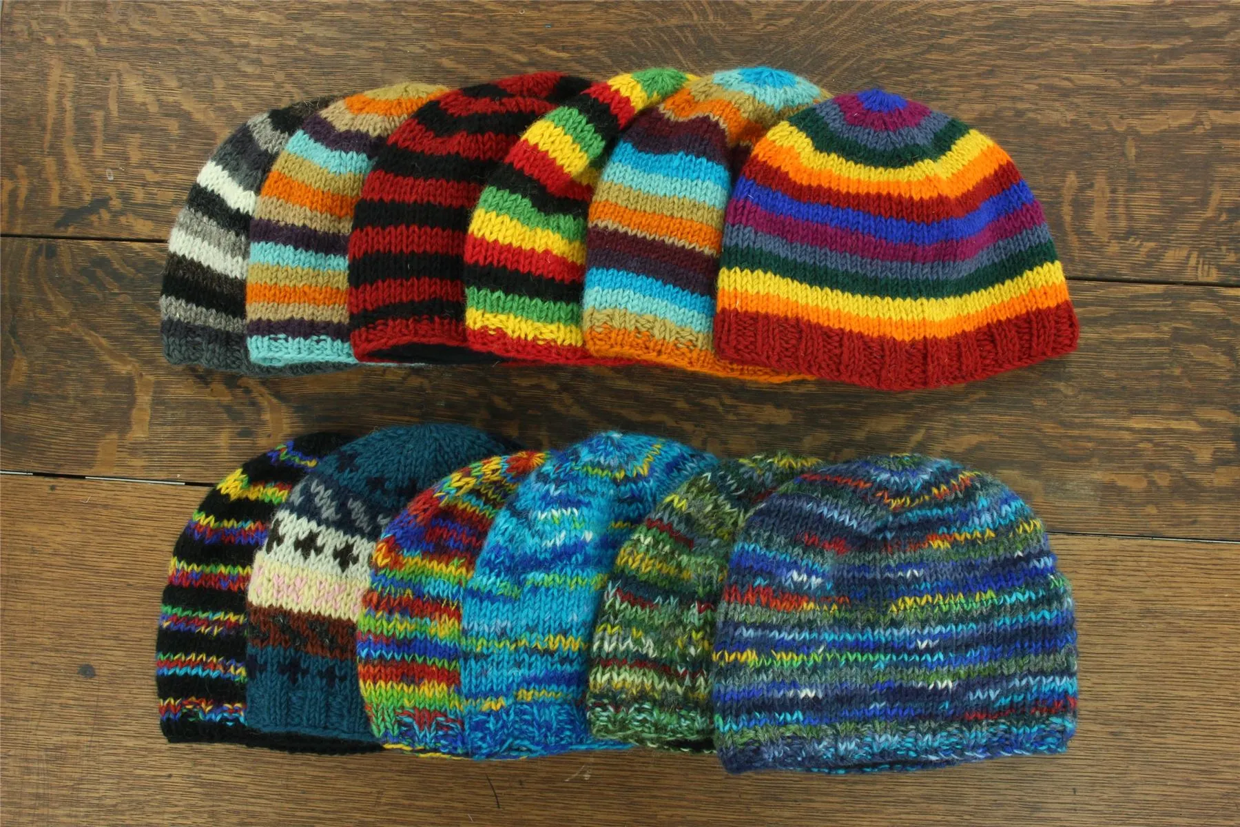 Wool Knit Beanie Hat - Stripe Rasta