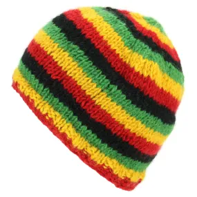 Wool Knit Beanie Hat - Stripe Rasta