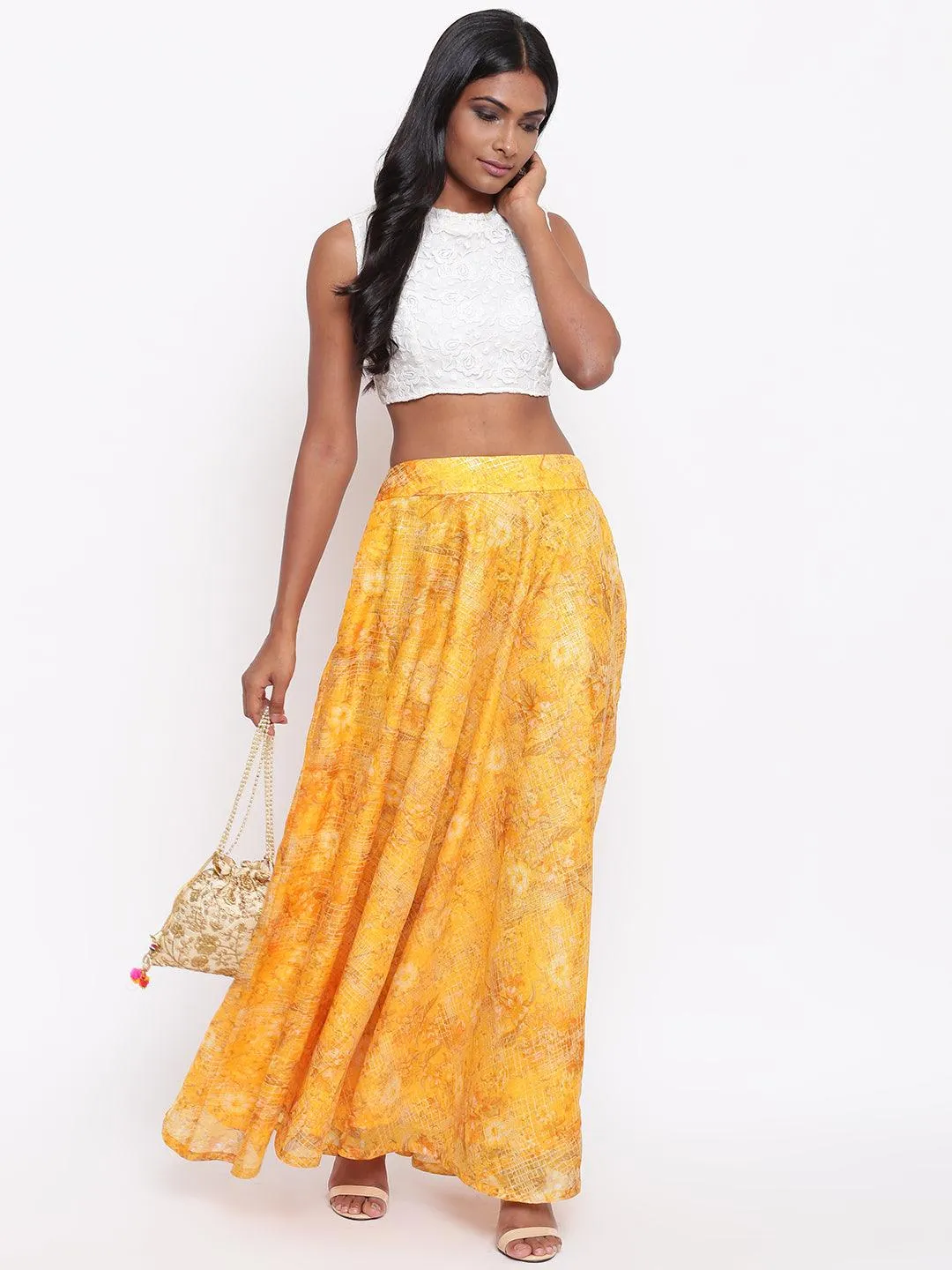 Yellow Foil Organza Skirt