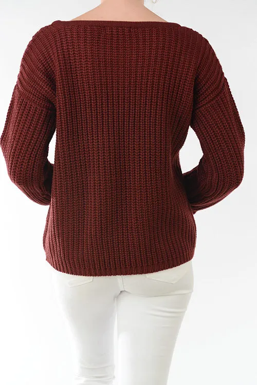 Yemak Women's Long Sleeve Crochet Knitted Sweater Top with Rolled Cuffs HB2052